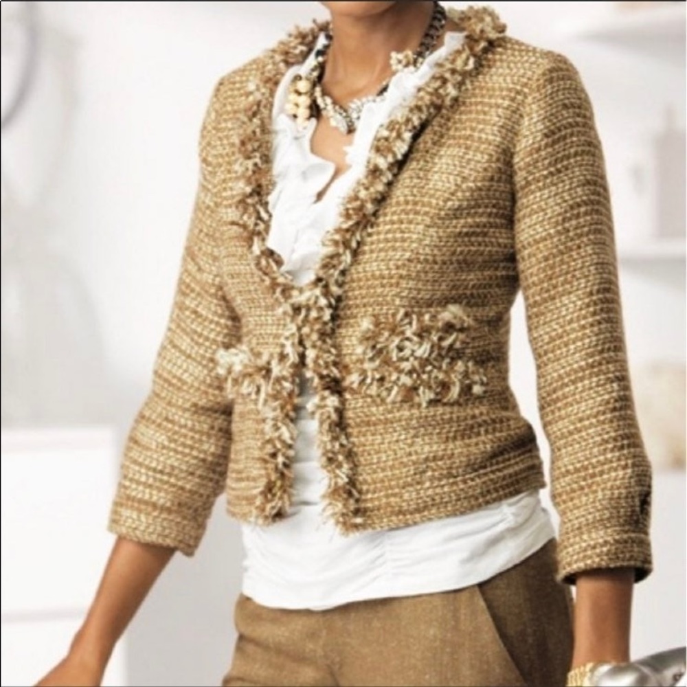 CAbi Tan, Brown, & White Tweed Blazer